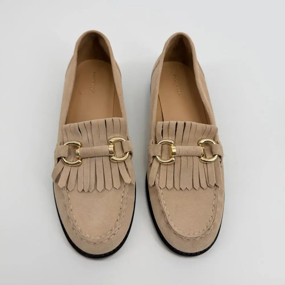 Ann Taylor Kiltie Chain Taupe Leather Loafer Womens 10M